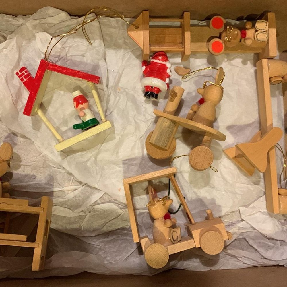 Vintage Natural Wood Wooden Christmas Holiday Ornaments Mice Mouse & More